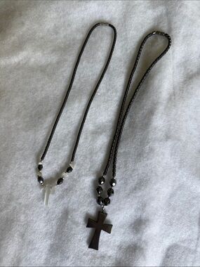 Hematite Cross Necklace with Beaded Chain